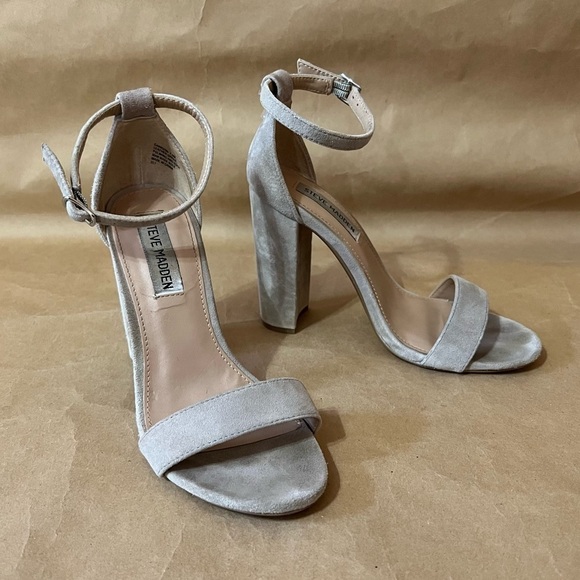 Steve Madden | Carrson Block Heel Ankle Strap Sandal High Heel Taupe Size 7.5 - Picture 1 of 13
